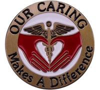 Our Caring Makes A Difference Nurse Doctor Lapel Pin Care Awareness Brooch Caduceus Badge Vintage Pin for Clothes Decor Gold Tone