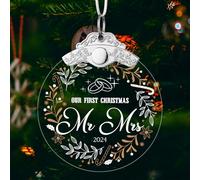 Our Christmas Mr & Mrs Ornament 2024 - Wedding Gift for Newlyweds With Wreath Pattern - First Married Christmas Tree Decoration