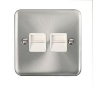 Our Curved Edge Satin / Brushed Chrome Master Telephone Twin Socket - White Trim - Se Home
