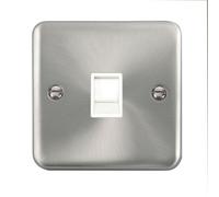Our Curved Edge Satin / Brushed Chrome Rj11 Socket - White Trim - Se Home