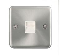 Our Curved Edge Satin / Brushed Chrome Secondary Telephone Single Socket - White Trim - Se Home
