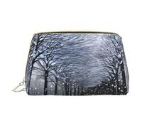 Our Dogwood Flowers Print Leather Cosmetic Bag Small Travel Makeup Bag for Women, Cosmetic Organizer Makeup Bag for Handbag, Snow Falling in the Park, One Size