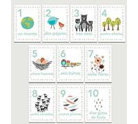 Our Earth Counting Wall Cards in Spanish, Number Flash Cards, Set of Ten 5x7 Wall Art Prints, Nursery Wall Art Decor, Kid's Art Decor, Gender Neutral Nursery, Nature Themed, Woodland Nursery, Playroom by Children Inspire Design