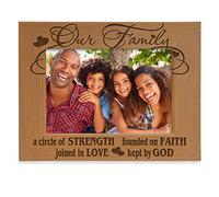 Our Family - A circle of Strength, founded on Faith, joined in Love, kept by God Engraved Natural Wood Picture Frame, Family Gifts, Housewarming, Religious & Spiritual, Wedding gifts (5x7-Horizontal)