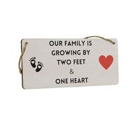 'Our Family Is Growing By Two Feet & One Heart' Hanging Plywood Sign - Idea for New Parents (smlsgn-ds23-2feet1hrt)