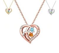 Our Family's Heart - Customized Heart Necklace, Personalised Engravable Name Necklace for Women, Custom Birthstone Heart Pendant necklace, for Wife