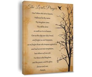 Our Father Prayer Wall Art - Christian The Lord's Prayer Decor, Inspirational Quotes Bible Verse Scripture Print Canvas Painting for Church Office Room - Framed 12 * 18 Inch