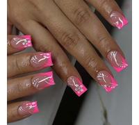 our fave 24Pcs Press on Nails Spring Acrylic Nails Glossy Short Square False Nails With Floral Designs Manicures Nails Art
