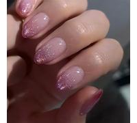 our fave 24Pieces Short French Tip Press On Nails Gradients Purpled Shimmery Almond Shape Faux Nails Glues On Nails for Women