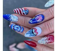 our fave 4th of July Glues on Nails Short Almond Fake Nails Independence Day French Tip Press on Nails Artificial Acrylic Nails