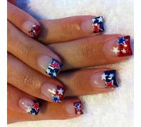 our fave 4th of July Glues on Nails Short Square Fake Nails Independence Day French Tip Press on Nails Artificial Acrylic Nails