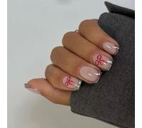 our fave Almond Press on Nails Bowknot Designs French Fake Nails Acrylic False Nails,Artificial Nails Glues on Nails for Womens