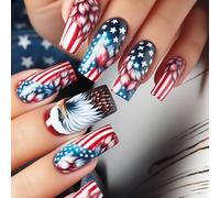 our fave Independence Day Press On Nails Patriotic Themed Acrylic False Nails Full Covers Stick on Nails for Fashion Enthusiasts