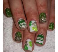 our fave Patrick's Day Press on Nails Green Shamrock Striped Glitters False Nails for Party Wear Festival Manicure Nails Art