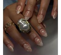 our fave Press on Nails With 3D Floral Designs Short Almond False Nails Full Covers Stick on Nails Manicure For Elegant Look