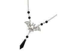 our fave Tone Bat Necklace with Black Bead Detail and Pendant Accent, Gothic Statement Jewelry with 41-50cm/16.14-19.69inch Chain for Halloween Looks Bat Jewelry Necklace Dark Pendant Charm