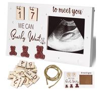 Our First Baby First Scan Photo Frame, Wooden Baby Sonogram Picture Frame Countdown Weeks Ultrasound Picture Record Pregnancy Announcements, Gift for Mum To Be