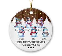 Our First Christmas As A Family of Six Ceramic Ornament 2025, Personalized Names Family of 6 Snowman Christmas Keepsake, Custom 1st Xmas As Family Snowman Ceramic Ornament Gifts for Family Members
