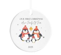Our First Christmas as a Family of Three/Four/Five Watercolour Penguin Design Ceramic Bauble Ornament - New Parents and Baby's First (Family of Four)
