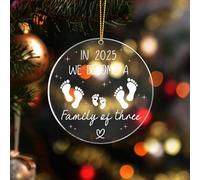 Our First Christmas As a Family of Three Ornament 2025, Acrylic Christmas Bauble for New Baby, Pregnancy Announcement Keepsake Baby's 1st Xmas Tree Decoration for Expecting Parents