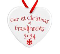 Our First Christmas As Grandparents Heart Plaque | 1st Xmas Tree Decoration Handmade in The UK | Baby Grandparents Bauble Gift (Ceramic - Red)