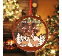 Our First Christmas As Mr and Mrs Ornament 2025, Cute Deer Couple Married 3.75" - 2 Layer Ornament, First Christmas Married Newlywed Gifts for Couples - Bridal Shower, Just Married, Wedding Gifts