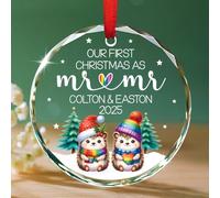Our First Christmas As Mr & Mr Christmas Tree Decorations Glass Crimbo Baubles With Ribbon Noel Xmas Tree Hanging