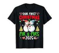 Our First Christmas as Mr & Mrs 2025 Couple Matching Pajamas T-Shirt