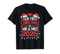 Our First Christmas As Mr Mrs 2025 Married Couple Matching T-Shirt