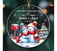Our First Christmas As Mr & Mrs Christmas Tree Decorations With Ribbon Memorial Glass Crimbo Baubles
