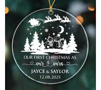 Our First Christmas As Mr & Mrs Crimbo Baubles With Ribbon Memorial Glass Noel Xmas Tree Hanging