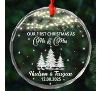 Our First Christmas As Mr & Mrs Remembrance Ornament With Ribbon Memorial Glass Crimbo Ornaments