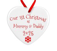 Our First Christmas As Mummy & Daddy Heart Plaque | 1st Xmas Tree Decoration Handmade in The UK | Bauble Gift New Mummy and Daddy Ornament (Ceramic - Red)