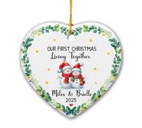 Our First Christmas Living Together Ceramic Ornament Gifts for Couple Anniversary, Personalized 1ST Christmas Together Ornament 2024, Custom Names & Year Xmas Ornament for Couple Engaged Newlywed
