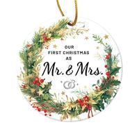 Our First Christmas Married Ornament, Ceramics Double-Sided Printing First Christmas Couple Ornament Mr & Mrs Married Keepsake for Newlyweds Couple Present