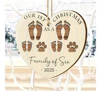 Our First Christmas Ornament, First Christmas As A Family Of Four Footprints, Custom Shaped Wooden Ornament, Baby's First (Design 6)