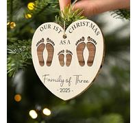 Our First Christmas Ornament, First Christmas As A Family Of Four Footprints, Custom Shaped Wooden Ornament, Baby's First (Design 3)