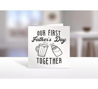 Our First Father’s Day Card - Funny New Dad Greeting with Beer and Baby Bottle Illustration - Perfect for First Time Fathers - C56