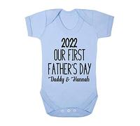 Our First Father's Day 2022 Daddy & Name [FD19] Baby Grow Vest, 0-3 Months, Pastel Blue