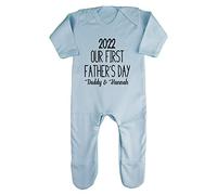 Our First Father's Day 2022 Daddy & Name [FFD19] Baby Romper Jumpsuit with feet, 3-6 Months, Pastel Blue