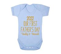 Our First Father's Day 2022 Daddy & Name (in Gold) [FD19] Baby Grow Vest, 6-12 Months, Pastel Blue