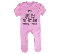 Our First Mother’s Day 2021 Mummy & Name [MMD19] Baby Romper Jumpsuit with feet, 0-3 Months, Pastel Pink
