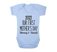 Our First Mother’s Day 2022 Mummy & Name [MD19] Baby Grow Vest, 3-6 Months, Pastel Blue