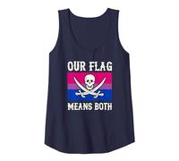 Our Flag Means Both Skull Cross Bones Bisexual Pirate Flag Tank Top, Women, Navy Blue, Small