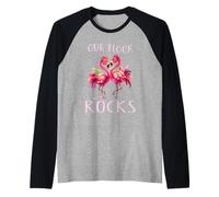 Our Flock Rocks Cool Pink Bird Flamingo Lover Raglan Baseball Tee