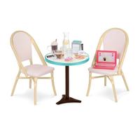 Our G Cafe Bistro Table and Chairs Set, Pink and Cream Dining Furniture with Accessories for 18-inch Dolls