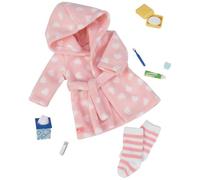 Our G Good Night Sleep Tight Outfit for 18 Inch Dolls, Pink Fleece Bathrobe, Slipper Socks & Bedtime Accessories Set, Doll Pajama Clothing Outfit