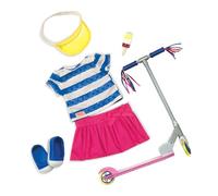 Our Generation 18-Inch Doll Clothes Cute to Scoot Scooter Outfit, Outfits | Deluxe scooter outfit for 18-inch dolls with visor, tee-shirt, skirt, shoes, scooter, and frozen treat, Outfits, 3+ Years