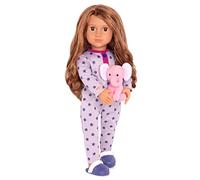 Our Generation 18-Inch Doll Maria with Pajama Onesie and Elephant, Dolls | Brown eyes close at bedtime; long wavy brown hair; includes slippers, undies, and elephant plush toy, Maria, Dolls; 3+ Years