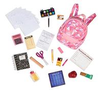 Our Generation Off to School Accessory Set - Backpack and Classroom Supplies for 18-inch Dolls - 24 Piece School Accessories Set